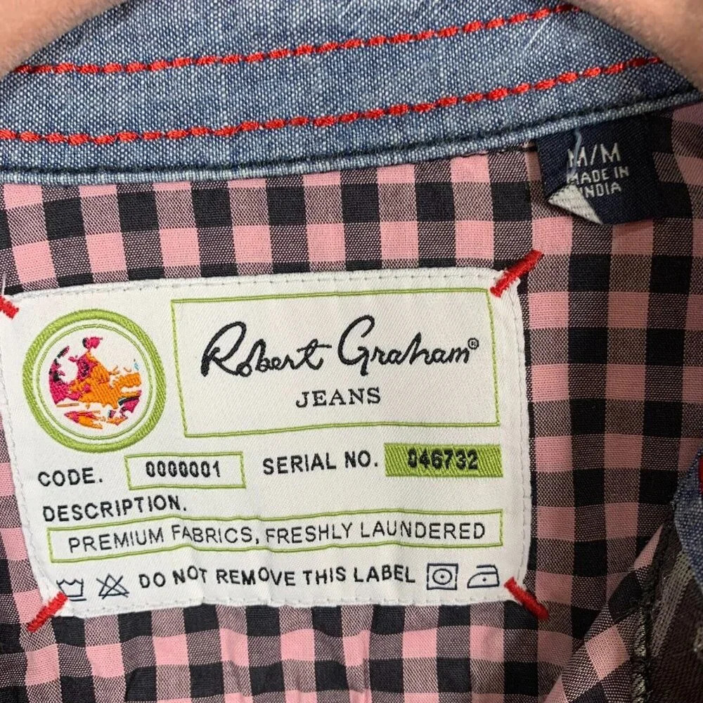 Robert Graham Button Up Shirt Size Medium Pink Black Gingham Plaid Check Preppy - Picture 7 of 12